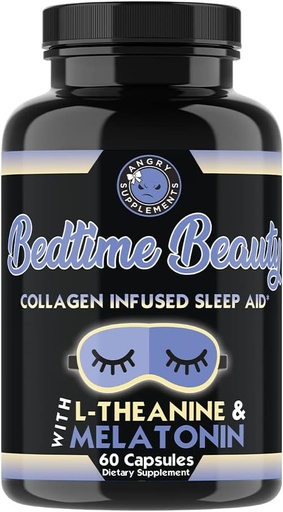 [BRSWYYYPBF6BSA35] Bedtime Beauty, Collagen Infused Twilight Night Time Sleep Aid, All Natural Pills w. L-Theanine, Melatonin, Magnesium & Hyaluronic Acid Natural Sleepy Girl Mocktail, 60 Capsules, 30 Serv