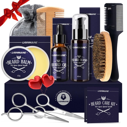 [BRSW2EDYC5YW2CLO] Lionmane Beard Care Christmas Gifts Kit for Men, Beard Mustache Grooming Kit-Beard Balm, Beard Wash, Beard Oil, Brush, Scissors, Birthday Anniversary Thanksgiving Gifts for Husband/Boyfriend/Dad/Him