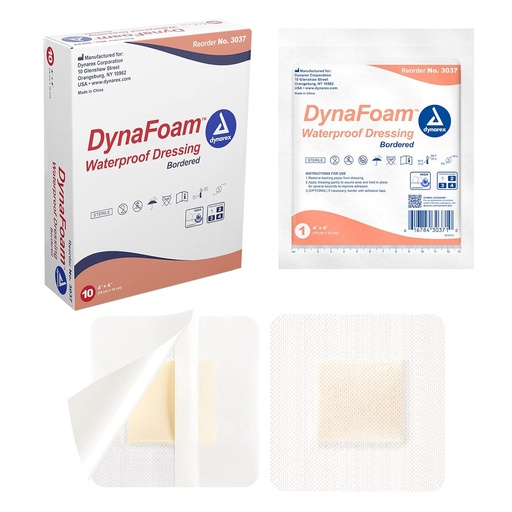 [BRSWGHDRCAPWAH35] Dynarex Dynafoam Waterproof Bordered Adhesive Foam Wound Dressing Bandage, 4" x 4", 10 Count