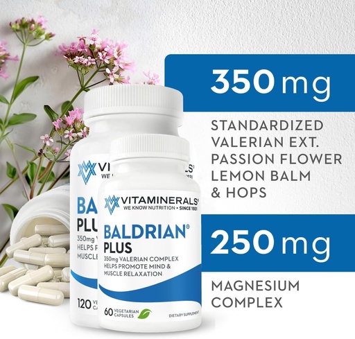 [BRSWGBADBEMQY3Q6] Vitaminerals 33+ Baldrian® Plus Natural Relaxing Support Standardized Valerian Extract (60)