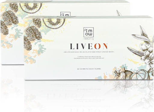 [BRSRMYADAV7B4FLO] 2 Boxes Immority Liveon 100% Natural Pine Bark Extract Beverage Mix Fruits [16 Sachets x 20ml] – 4X Powerful Antioxidant Reverse Sign of Aging, Anti Wrinkles & Fine Lines to Support Youthful Skin