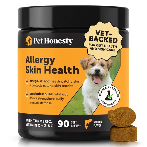 [BRSWGAL3DFYQOYA2] Dog Allergy Relief Chews for Itchy Skin + Immune Support - Omega 3 Fish Oil, Probiotics, Turmeric + Zinc - Anti Itch Supplement for Paw Licking, Seasonal Allergies + Dry Skin (Salmon, 90 Ct)