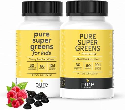 [BRSROZT7BAFBEE3Z] Super Greens Multivitamin Gummies for Kids and Adults - Immune Support and Digestive Supplements - Vitamin A, B, C, E, K - Vegan Chewables with 30 Superfoods (2 Bottles, 60 Count Each)