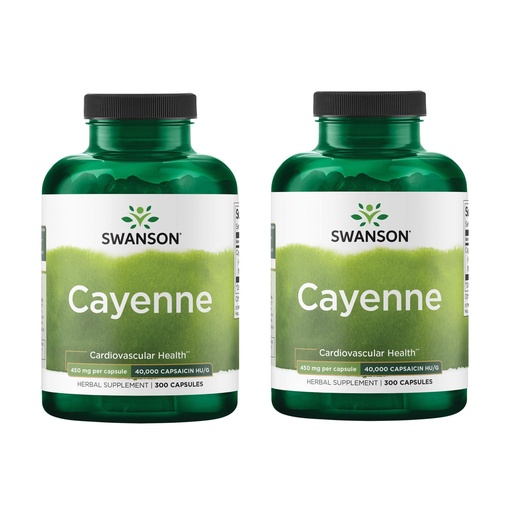 [BRSWGAANDINGYF3B] Swanson Cayenne - Herbal Supplement Promoting Digestion, Circulation & Metabolism Support - Natural Formula May Support Heart Health - (300 Capsules, 450mg Each) (2 Pack)