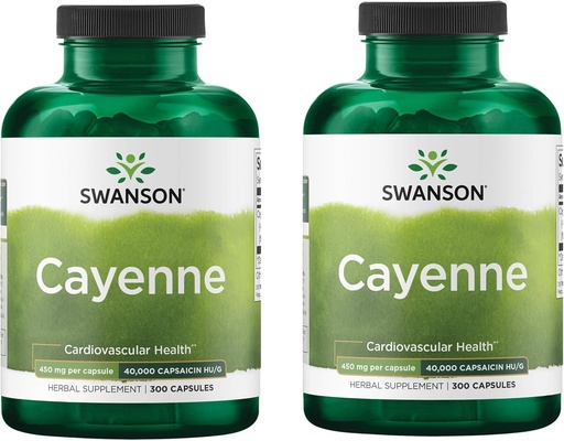 [BRSWGAANDINGYF3B] Swanson Cayenne - Herbal Supplement Promoting Digestion, Circulation & Metabolism Support - Natural Formula May Support Heart Health - (300 Capsules, 450mg Each) (2 Pack)