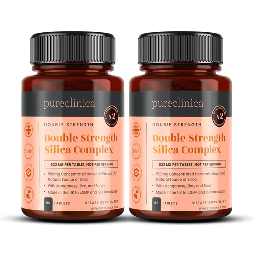 [BRSWGED5BEFQICD3] pureclinica Double Strength Silica Complex – 500mg Horsetail Extract (4:1) per Tablet – 180 Tablets (2 Bottles) – 6 Month Supply – with Zinc, Manganese & Boron