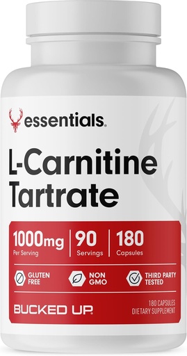 [BRSW2CQ5BUNQKA3O] Bucked Up L-Carnitine Tartrate 1000mg, Essentials (90 portioner, 180 kapslar)