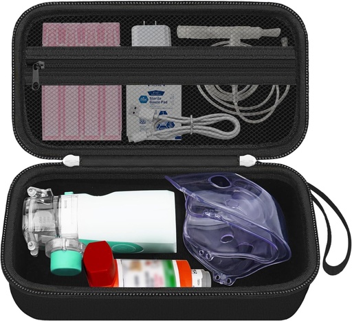 [BRSRAZYYBVYAKGY4] Eramangarria Nebulizer Makina Helduentzat eta Umeentzako, Asthma Inhaler Poltsa eramateko, Inhaler Spacer Biltegiratze Case Antolatzailea, Handheld Mesh Atomizer Machine Holder, Black (CASE soilik)