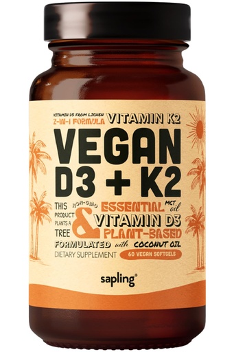 [BRSW2CAEDN5BSETD] sapling Vegan Vitamin D3 + K2 Supplement with MCT Oil from Coconut - 4000 IU Vitamin D and 100mcg Vitamin K2 as Mk7 - Calcium Absorption, Bone Strength, and Immune Health Support* - 60 Softgels