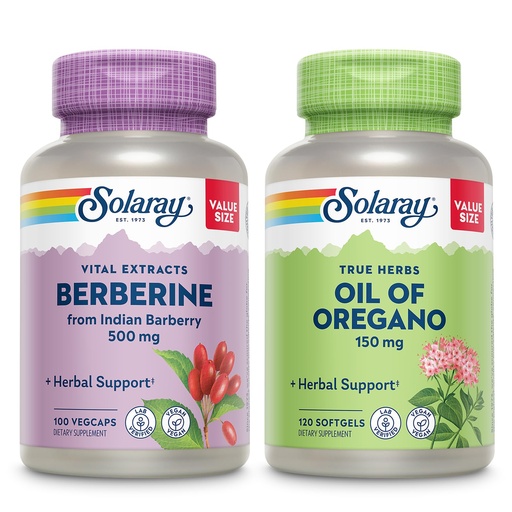 [BRSRAHD3OQGQIDI6] SOLARAY Berberine and Oil of Oregano Bundle - Berberine HCl from Indian Barberry Plus Oregano Oil Supplement for Powerful Wellness Support - 100 VegCaps/120 Softgels