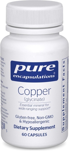[BRSWIYQBOQIGEEY7] Pure Encapsulations Copper Glycinate 60's - 2 mg Copper Addition, Подкрепя образуването на червени кръвни клетки* - Помощи Енергиен метаболизъм - Non-GMO & Vegen - 60 капсули