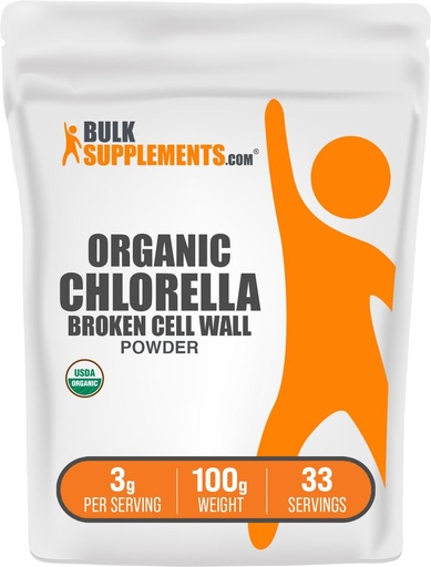 [BRSWIFYZBUHAMGA5] BulkSupplements.com Organic Chlorella Powder - Broken Cell Wall, Green Superfood Powder, Chlorella Supplement - Gluten Free, 3g per Serving, 100g (3.5 oz) (Pack of 1)