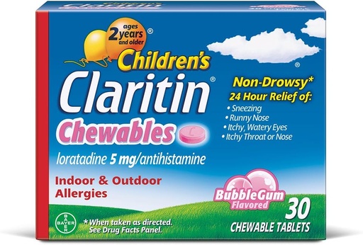 [BRSWKFIBAYCRAHQ7] Claritin 24 Hour Allergy Chewables for Kids, Non Drowsy Allergy Relief, 30 Count