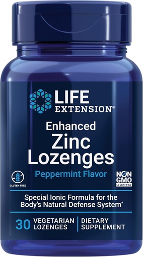 [BRSWKEACCYNRE2DM] Life Extension Enhanced Zinc Lozenges, zinkový acetát, Optimální imunitní podpora, Silná imunitní reakce, iontový zinek, Non- GMO, Gluten- Free, Vegetarian, 30 Lozenges