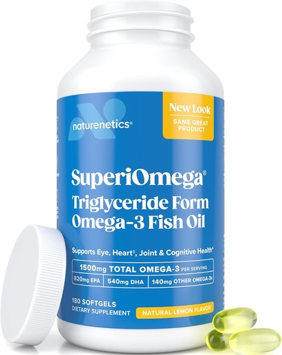 [BRSWIFQECQDBME3U] Triglycerid Omega 3 Fish Oil - High EPA & DHA for Eye, Joint, Heart & Brain Support - Omega-3 Fedtsyrer - Lemon Flavor - 180 Softgels - 90 Day Supply