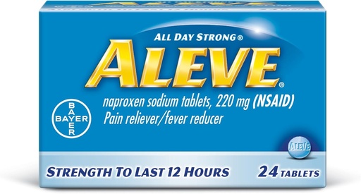 [BRSWIYQ3CEMACCTO] Aleve tabletės su Naproxen natriu, 220mg (NVNU) Skausmas palengvėjimas / karščiavimas Reduktorius, 24 Count, mėlyna