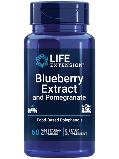 [BRSWIZT7B57AKCQV] Life Extension Blueberry Extract and Pomegranate, arterial Health Support, antioxidant Defense, Gluten-Free, Non-GMO, Vegetarian, 60 Vegetarian Capsules