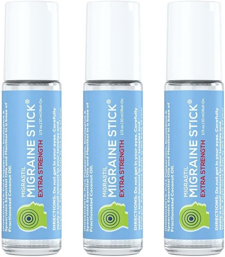 [BRSROZ3QBENG23YV] Basic Vigor Migrastil Extra Strength Migraine Stick Advanced Formula. Strong Aromatherapy Roll On with Menthol and Essential Oils. No Lavender. Made in The USA.