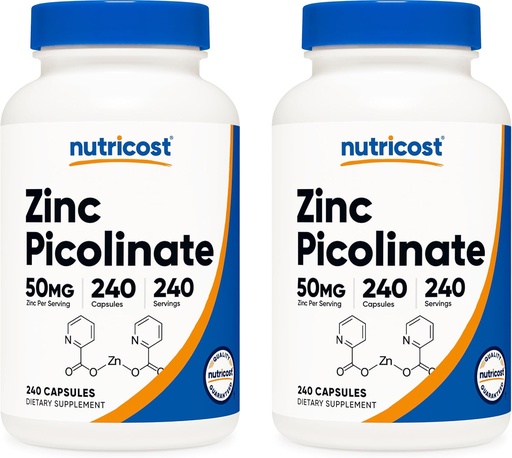 [BRSWGZL2PIGQEDI2] Nutricost Zinc Picolinate 50mg, 240 Vegetarian Capsules (2 Bottles) - Gluten Free and Non-GMO