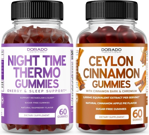 [BRSRAFQTBENQM2T4] Night Time Fat Burner (60 Gummies) Weight Loss & Metabolism Raspberry Flavored Melatonin Supplement and Ceylon Cinnamon (60 Capsule) Digestion Overall Wellness Support Supplement - Vegan & Made in USA