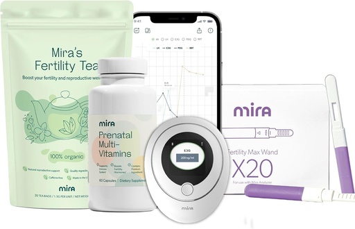 [BRSRA2T3PMPBO23F] Mira Pregnancy Bundle for Trying to Conceive, Digital Fertility and Ovulation Kit with 20 Max Test Wands, 1 Bottle of Mira Prenatal Multivitamins (60 Capsules), & 1 Bag of Fertility Tea (20 Tea Bags)