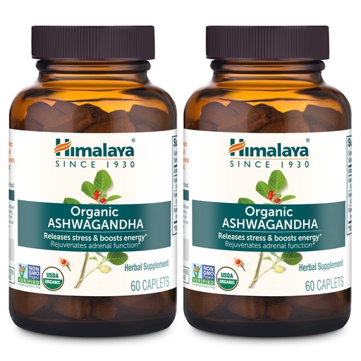 [BRSWIYYOOQMAGFLA] Himalaya Organic Ashwagandha Root, 120 Day Supply - Herbal Adrenal Support Supplements for Stress Relief and Energy Support - USDA Organic, Non-GMO, Vegan, Gluten Free, 60 Caplets, 2 Pack