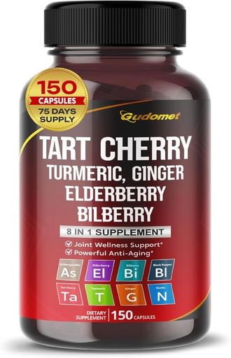 [BRSRAZA5CBYBEA37] Tart Cherry Kurkuma Ginger Stinging Ashwagandha Vlierbes Blauwe bosbes zwarte peper -150 Capsules- Made in USA