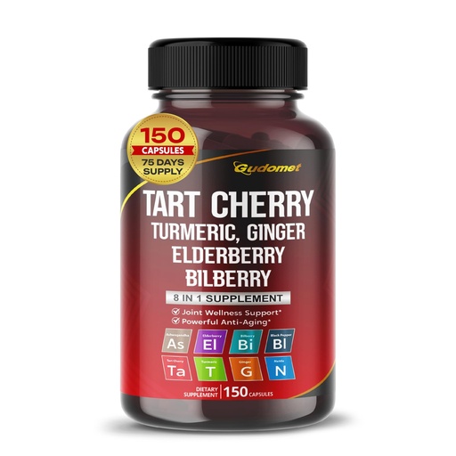 [BRSRAZA5CBYBEA37] Tart Cherry Turmeric Ginger Stinging Ashwagandha Elderberry Bilberry Black Pepper -150 Capsules