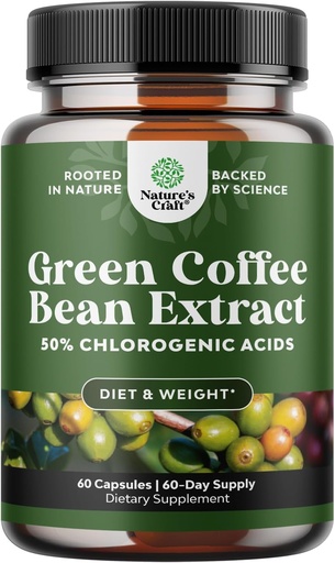 [BRSWKGQ3BVYQECDO] Pure Green Coffee Bean Extract for Weight Loss Pills - Dietary Supplement to Burn Fat Curb Appetite and Boost Metabolism for Men and Women - Contains Antioxidants to Detox and Cleanse - 750mg Capsules
