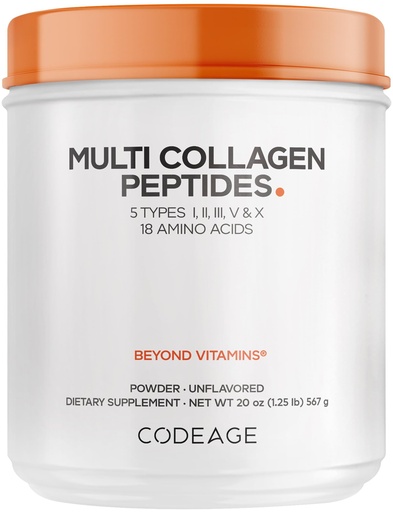 [BRSWG2YHCMFWMAIV] Codeage Multi Collagen Protein Powder Peptides, Hydrolyzed Collagen for Women & Men, Collagen Supplements, Grass Fed Bone Broth, 2-Month Supply, Unflavored, Type 1, 2, 3, 5 & 10, Non-GMO - 20 OZ