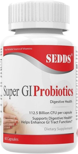 [BRSWKYAQAIBRQEQV] Super GI Probiotics 112.5 Billion CFU per Serving Supports Digestive Health & May Relieve Gastrointestinal Distress | Highest Potency 8 Strain Formula | 60 Capsules