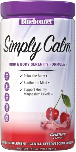 [BRSWGFDYAQPBQAIV] Bluebonnet Nutrition simplesmente calmo em pó, para calma *, Cães musculares *, Stress Alief *, Não-GMO, Vegan, Kosher Certificado, Sem glúten, Sem soja, Dairy-Free, 16 oz, 82 Servings, Cherry Flavor
