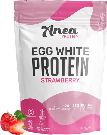 [BRSRAY3QDMCQGYAU] Anea Egg White Protein Powder | 25g Protein | Dairy Free | Gluten Free | Fat Free | Amino Acids | High Biological Value (1.5 Pound (Pack of 1) (1.5 Pound (Pack of 1), Strawberry)