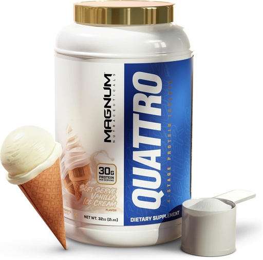 [BRSROFA5AQBQACQV] QUATTRO Magnum Nutraceuticals Whey Protein Powder, Vanilla Soft Serve Ice Cream 2lb – Premium Protein Isolate Blend for Muscle Growth & Recovery