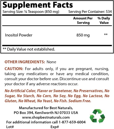 [BRSRMBQEDJ6BUGYV] 제일 자연적인 Inositol 분말 1 Lb & L Theanine 200mg