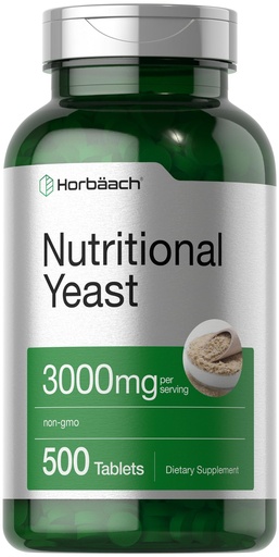 [BRSROZI3CAGRM3QV] Horbaach Nutritional Yeast Tablets 3000mg | 500 Count | Contains B12, B1, B2, and Niacin | Non-GMO & Gluten Free Supplement