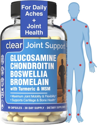 [BRSRABD5C4FAICTU] Glukosamin Chondroitin MSM med gurkmeja & Boswellia 90 kapslar | 8-i-1 Joint Support Supplement för flexibilitet och rörlighet | Gemensamt tillskott för män och kvinnor - Support Back, Knee, Hips & Joints