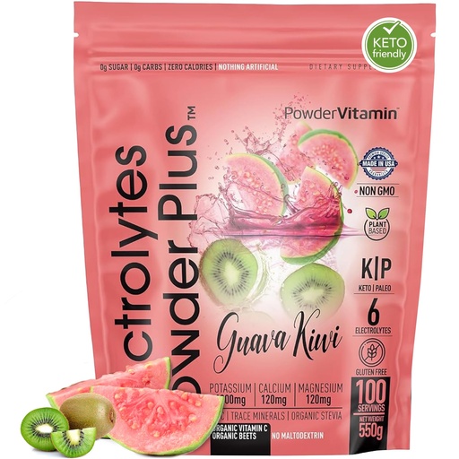 [BRSRO2QNCJYBQ2D5] PowderVitamin Electrolytes Powder Plus (100 Servings) Guava Kiwi Electrolyte Powder, Zero Calorie, Keto, 0 Sugar, No Maltodextrin, 1000mg Potassium, 120mg Calcium, 120mg Magnesium, Hydration Powder