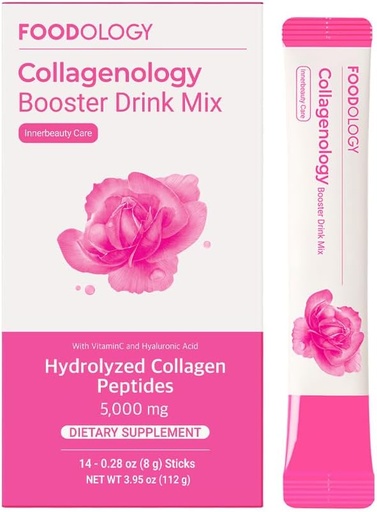 [BRSROYA2AAPGK2A2] FOODOLOGY Collagenology Booster Drink Mix (Pack of 1, 14 Days) - Skin Elasticity, Collagen Synthesis, Hydration. Hydrolyzed Peptides, Biotin, Vitamins.
