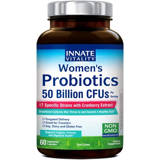 [BRSWGGIFDMPGKELV] Innate Vitality Probiotics for Women, 50 Billion CFUs, 17 Proven Strains, 60 Veggie Caps, Formulated with Prebiotics and Cranberry Extract,Non-GMO, Supports Vaginal, Digestive and Immune Health