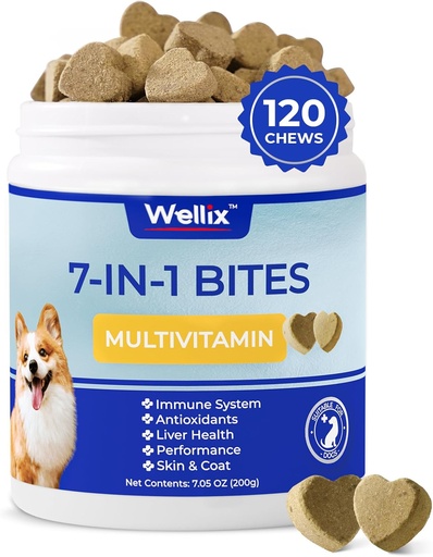 [BRSRAGAHDEHBYHTA] Wellix Dog Vitamins and Supplements - Multivitamin Chewable Treats for Dogs, Skin & Coat, Mobility Support, Hip & Joint Supplement, Immune System & Overall Health（120 Chews）