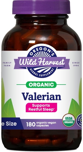 [BRSWKZLZBMCGKFDM] Oregon's Wild Harvest Non-GMO Organic Valerian Capsules Non Habit Forming Herbal Sleep Aid, Melatonin Free, 180Count