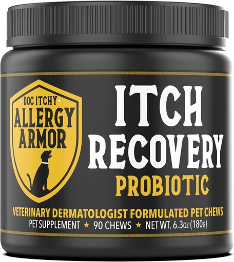 [BRSROBL3AAAWKCA3] Doc Itchy: Allergy Armor Itch Recovery Probiotic | Dog Chews | Clinical-Strength, Medically Researched | Restore Gut & Skin Health | Effective for Allergy & Itch | Food Allergy Safe | Vegan | 90 Count