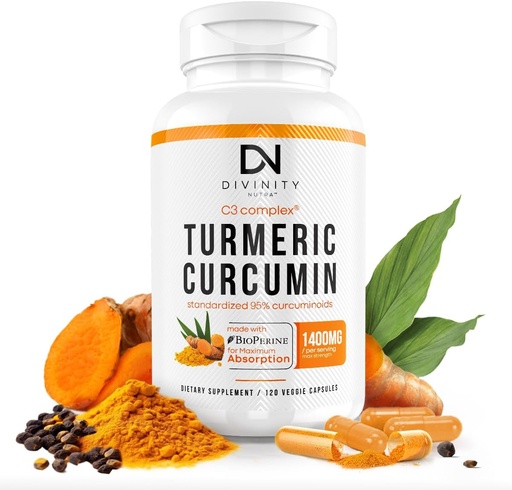 [BRSWYZQFDIJRMYDF] Turmeric Curcumin with BioPerine Black Pepper 1400mg, Support GLP-1 Naturally, Max Absorption Turmeric Supplement for Joint Support with 95% Standardized Curcuminoids C3 Complex, Non GMO, 120 Capsules