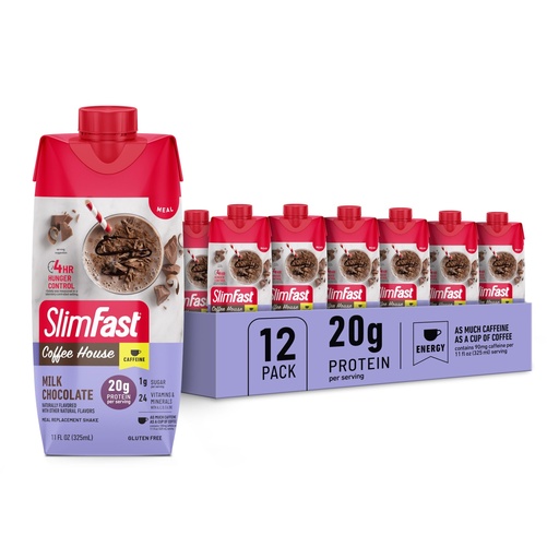 [BRSRAAQHBAHR43Y4] SlimFast Protein Shake, NEW Milk Chocolate- 20g Protein, Meal Replacement Shake Ready to Drink, High Protein with Low Carb and Low Sugar, 24 Vitamins and Minerals, 11 Fl Oz (Pack of 12)