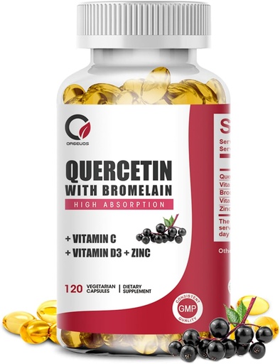 [BRSROGA7OAHAGAL5] Quercetin 1000mg with Bromelain, Vitamin C & D3, Zinc, Bromelain Quercetin Supplements for Men & Women, Non-GMO & Gluten Free, 120 Capsules