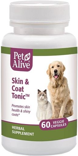 [BRSWIYQ5BYMQKDIZ] PetAlive Skin and Coat Tonic - All Natural Herbal Supplement for Cat and Dog Skin Health and Shiny, Glossy Coats - 60 Veggie Caps
