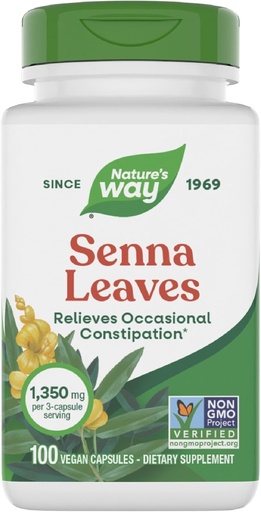 [BRSWIYT3OMAQKCLM] Nature's Way Senna Leaves, Relievs Occasional Запек *, 1,350 mg на 3-Capsule Serving, Non-GMO Project Verified, 100 капсули (Packing May Vary)