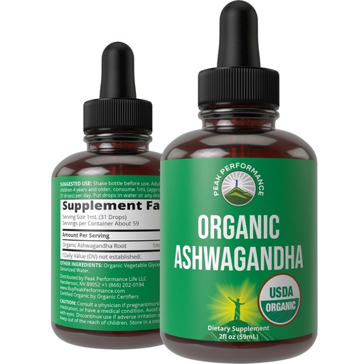 [BRSRMCT6PIJWECQ3] Ashwagandha Liquid Drops. USDA Organic Vegan Supplement. Extra Strength Ashwagandha Root Extract for Women, Men, Kids. with Adaptogens. Zero Sugar, Organic, Gluten Free Tincture Supplements - 2 fl oz