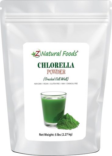 [BRSWIH3YDMAWYFTY] Z Natural Foods Chlorella Powder, Cracked Cell Wall Plant Protein, Blue Green Algae Superfood Powder, Perfect for Smoothies, Drinks, Recipes, Raw, Non GMO, Gluten Free, Vegan, 5 lbs